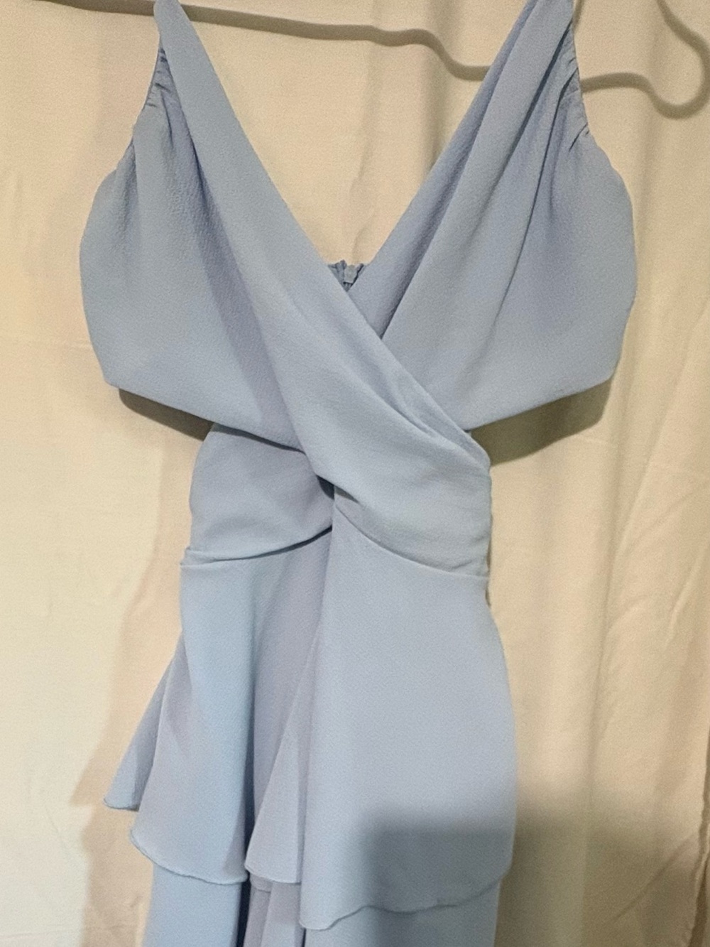 Lucy in the Sky Powder Blue Strapless Ruffle Wrap Dress
